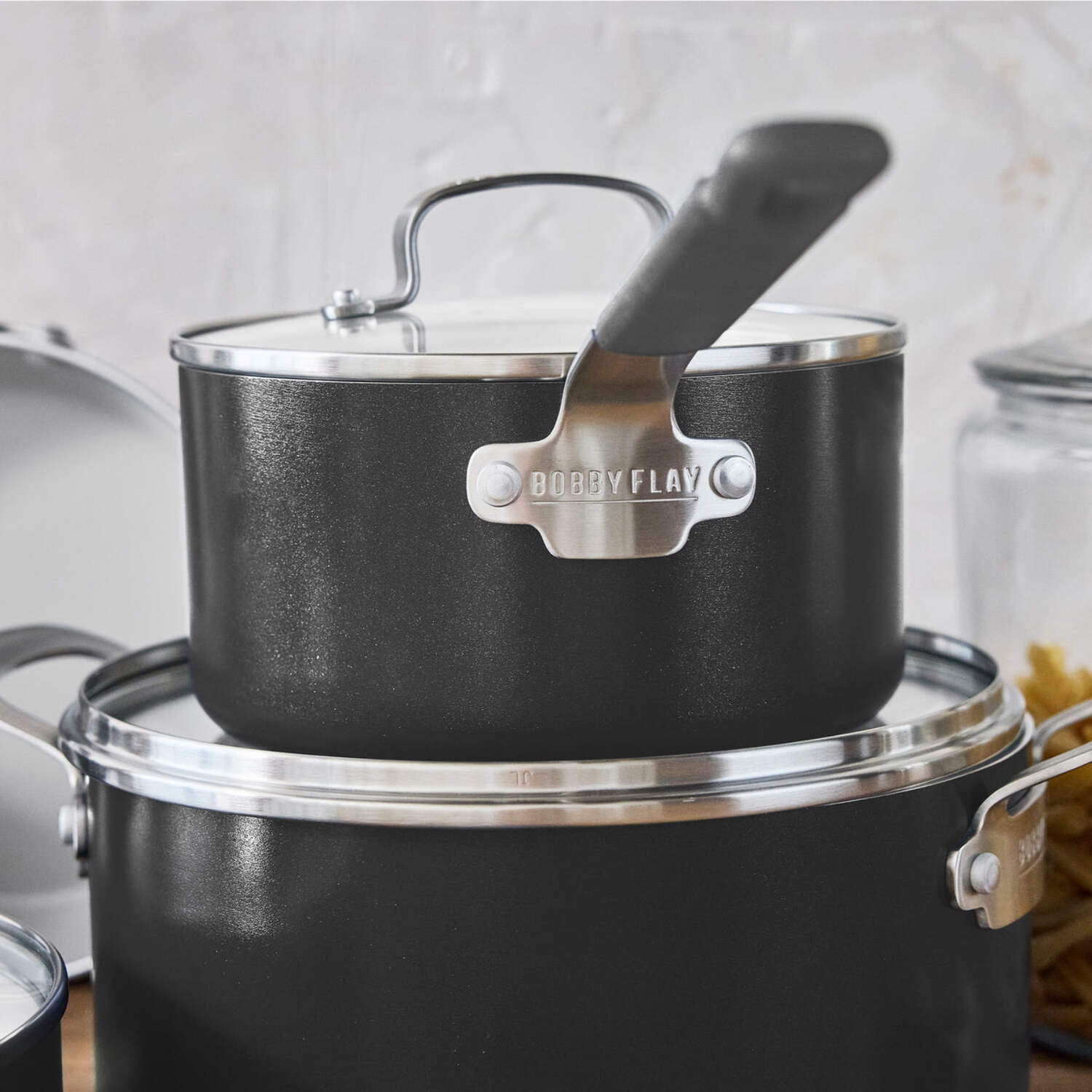 GreenPan x Bobby Flay 13 Piece Cookware Pots and Pans Set, Professional Grade Aluminum, Ceramic Nonstick, Induction Suitable, Stay-Cool Silicone Handle, Dishwasher & Oven Safe, Black
