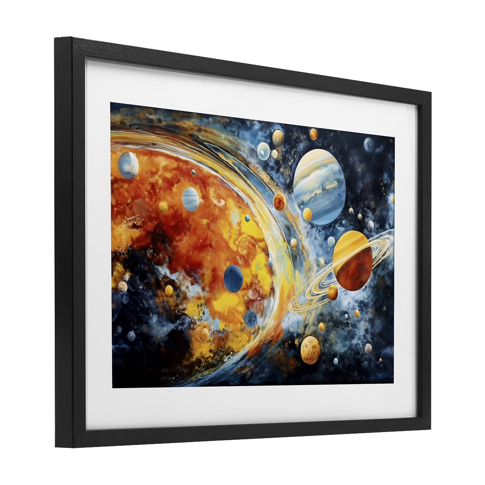 Stupell Industries Space Whirl Planets Black Framed Print Under Glass, design by Ray Powers