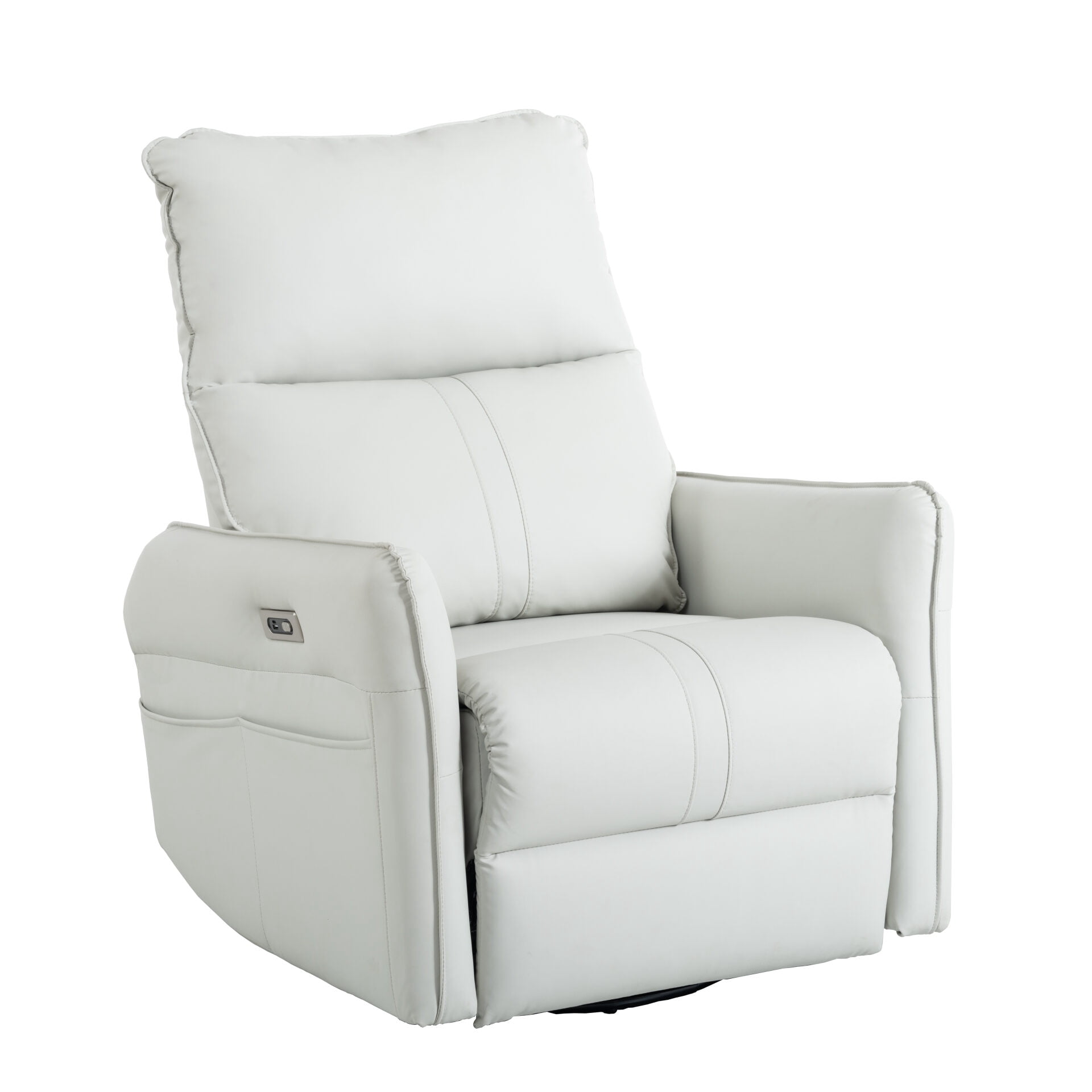 Rocker Recliner Chair, Swivel Recliner Chair with High Back & Footrest, Built-in USB Ports & Side Pocket, Rocking Chair Nursery in PU Leather, Glider Rocker Chair Reclining Sofa for Living Room, Grey