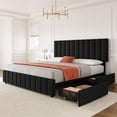 thumbnail image 1 of Qinaqin Negro Full Linen Upholstered Platform Cama Frame con 4 Almacenamiento Cajones Ajustable cm de Alturaeadboard y Profundidad Madera Slats Support No Caja Spring Needed, 1 of 7