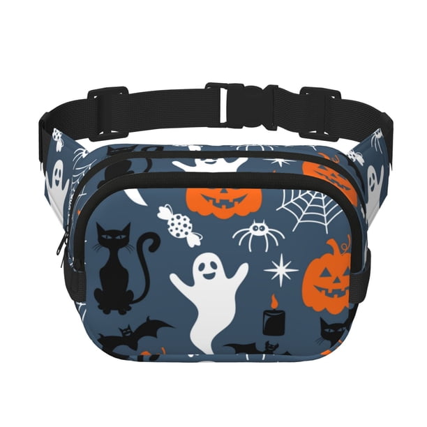 Fotbe Halloween Cangurera Cuadrada con Estampado de Doble Capa, Bolsa de Cintura Ajustable Mini para Hombres y Mujeres