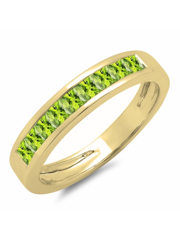 Collection 0.75 Carat (ctw) 10K Princess Peridot Wedding Band Stackable Ring 3/4 CT, Yellow Gold, Size 7