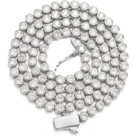SUETOR 3mm Bezel Tennis Necklaces for Women Men, White/Yellow Gold Plated 16/18/20 inch Cubic Zirconia Dainty Chain Jewelry