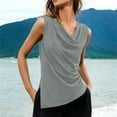 thumbnail image 5 of ShomPort Women's Fashion Tank Tops Summer Cowl Neck Sleeveless T-Shirt Elastic Pleated Split Camisole, 5 of 8