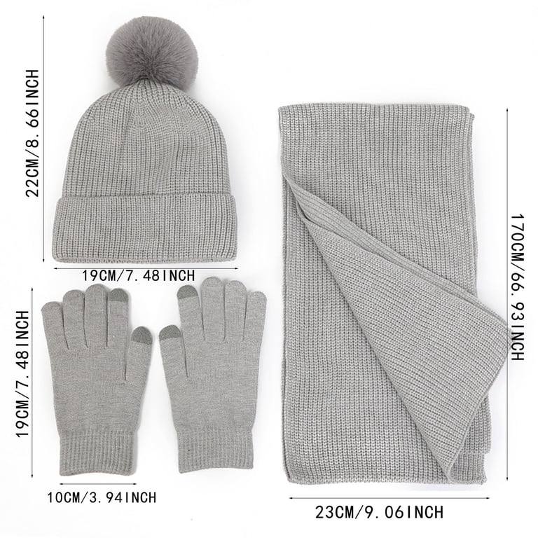 Women\'s Grey White Winter Beanie Hat Scarf Gloves Set Pom Warm Christmas Gift FZ FANTASTIC ZONE Womens Winter Warm Fuzzy Beanie Hat  main image 3