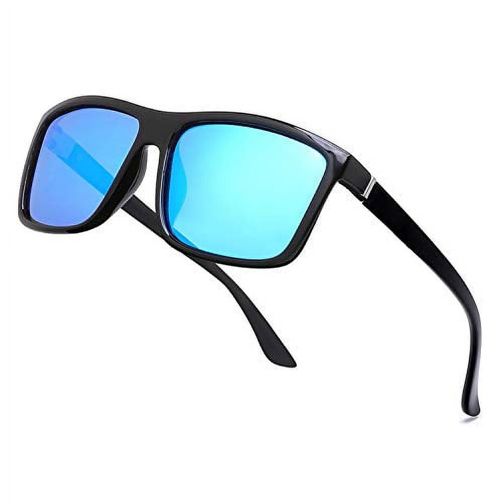 NIEEPA Men's Driving Sports Polarized Sunglasses Square Plastic Frame Glasses (Blue Silver Lens/Bright Black Frame) - image 2 of 3