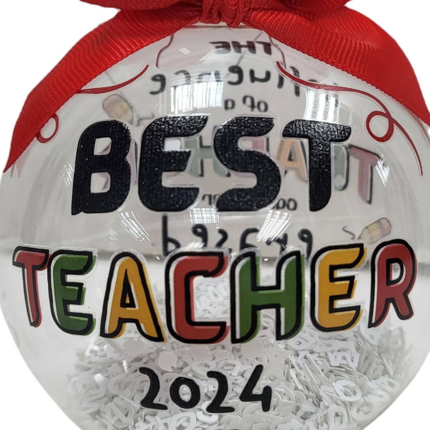 "Best Teacher" Collectible Christmas Glass Ball Ornament, 4 in, Holiday Time, "Best Teacher" Collectible Glass Ball Ornament