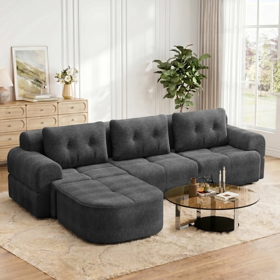 AISWORD 112" Modern L Shaped Modular Sectional Sofa, Cloud Sectional Deep Seat Couch, 4 Seater High-Density Memory Foam Couch Chenille Sofa, Boneless Couches for Living Room, No Assembly, Grey