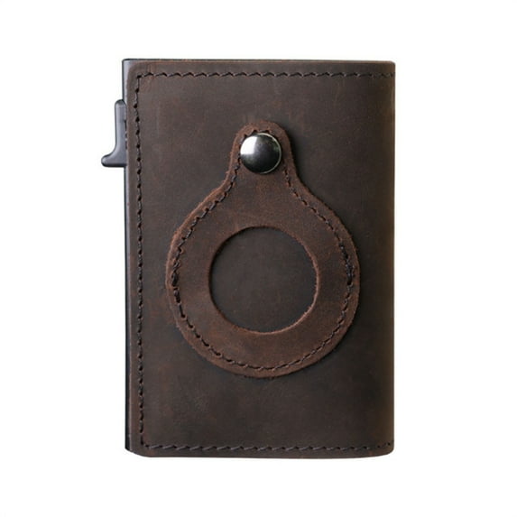 Minimalist Pocket-Sized Genuine Leather Credit Card Holder, Slim Money Clip and Smart Wallet for Men ,Accessory and Case for Apple Air Tag