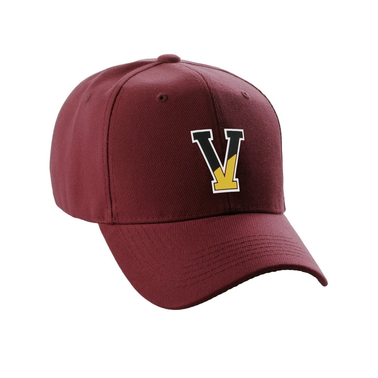 Baseball Two Burgundy Letter Tone Hat, Letters Structured Numbers Initial V Daxton Hat,