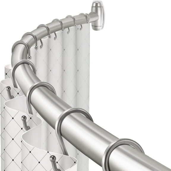 Curved Shower Curtain Rod, Adjustable 48 to 72 Inch Length Rod, Need Drilling Rustproof and Corrosion Resistant 1 inch Round Shower Curtain Rod for Bathroom