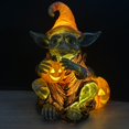 thumbnail image 3 of Yyuenw Halloween Garden Gnome Statue with Pumpkin, Halloween Decorations Outdoor Indoor, Resin Crafts Elf with Light Up Pumpkin Figurine for Home Patio Yard Garden Decor, 3 of 3