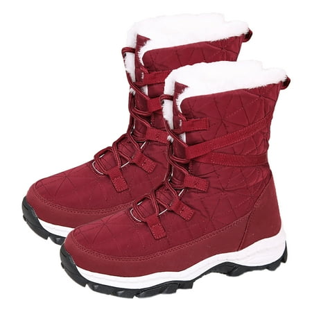 

huanledash Women Winter Thermal Snow Boots Lace-up Plush Liner Anti Skid Platform Shoes