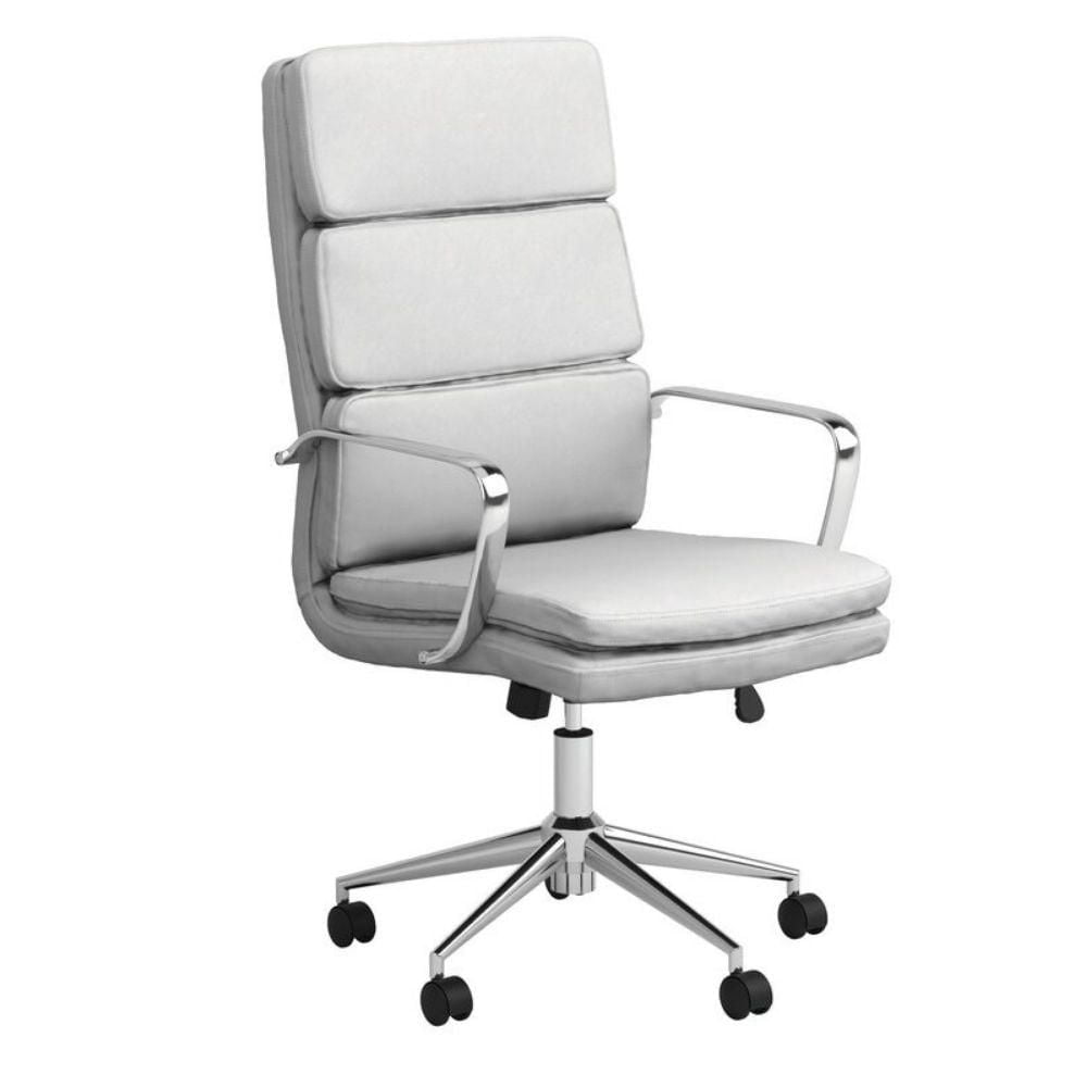 Paco Executive Padded Office Task Chair in White, High-Back Executive Swivel Office Desk Chair, Upholstery, Lumbar Support, Modern Style