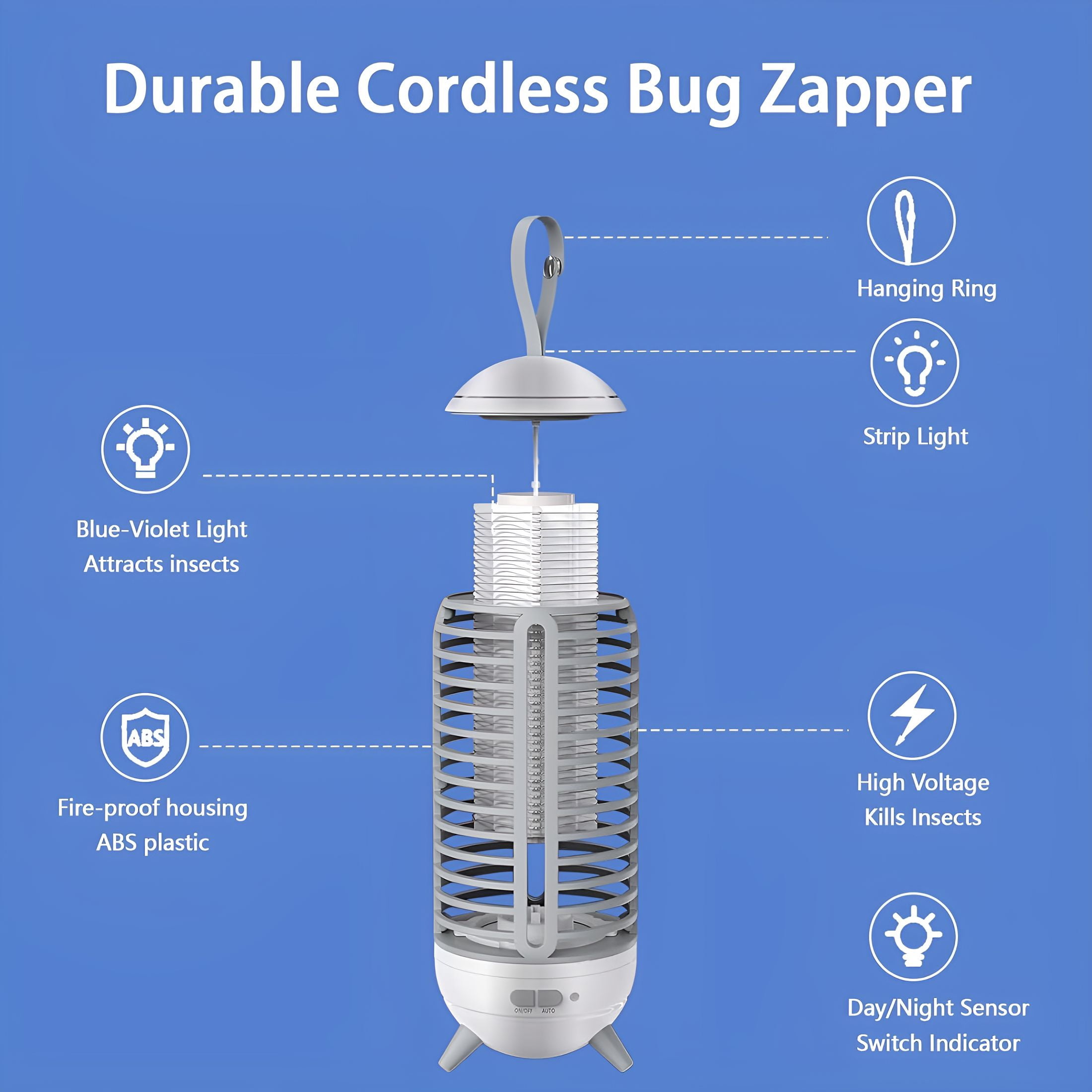 GJX Bug Zapper Outdoor Rechargeable 2 in 1 Wireless Mosquito Killer Lamp 2500mAh Electric Trap Ideal Bug Zapper Indoor for Patio, Home, Backyard, Yard, Garden, Campsite (White)