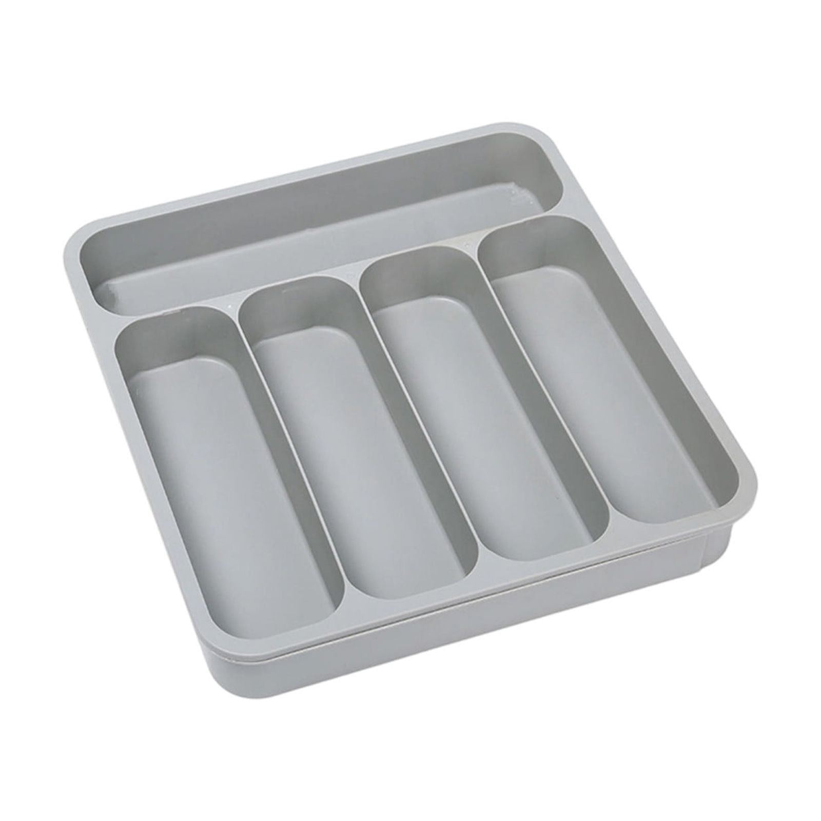 Kitchen Drawer Organizer Expandable Five Compartment Utensil Tray | Cutlery Storage Box for Knives Forks Spoons Chopsticks | Plastic | Black Gray Beige | 13.5x12.8in