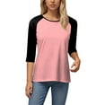 thumbnail image 4 of zaveiop Women's Color Block 3/4 Raglan Sleeves T-Shirt Loose Crew Neck Casual Tops Trendy Basic Pullover Casual Outfits 2025 (Z-Light Pink, M), 4 of 6