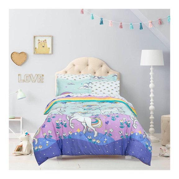 Full Magical Unicorn Super Soft Kids' Bed in a Bag: Unicorn Bedding Set, Microfiber, Girls, 7-Piece, Fade-Resistant
