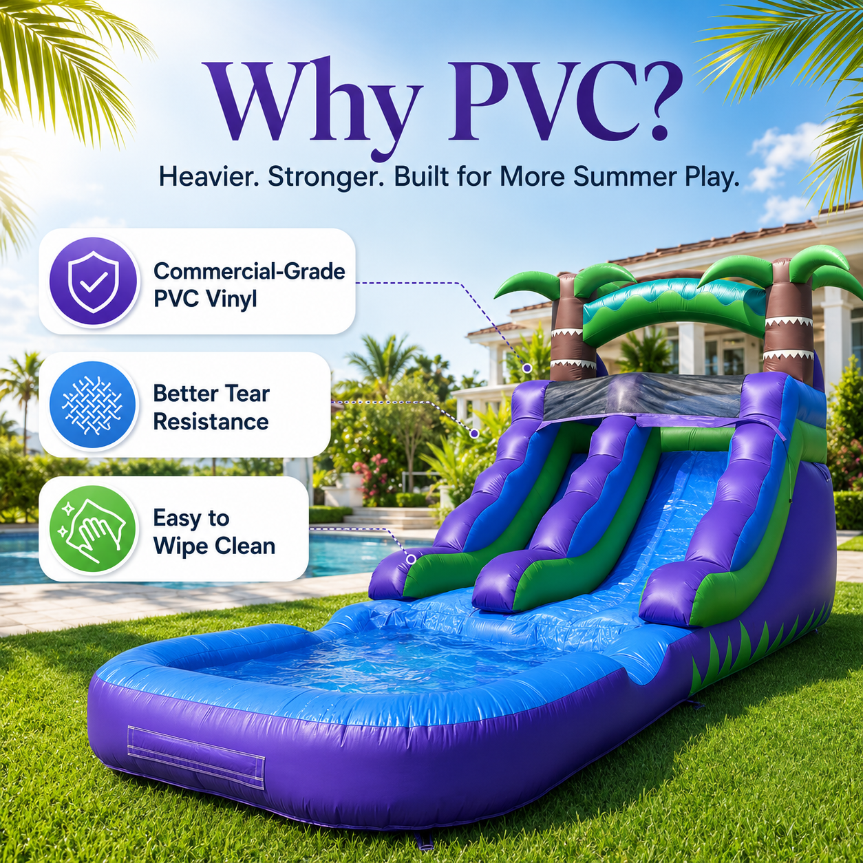 21ft Commercial-Grade PVC Inflatable Water Slide with Splash Pool & Blower, Wet/Dry Backyard Water Slide for Kids Summer Parties, Blue & Purple
