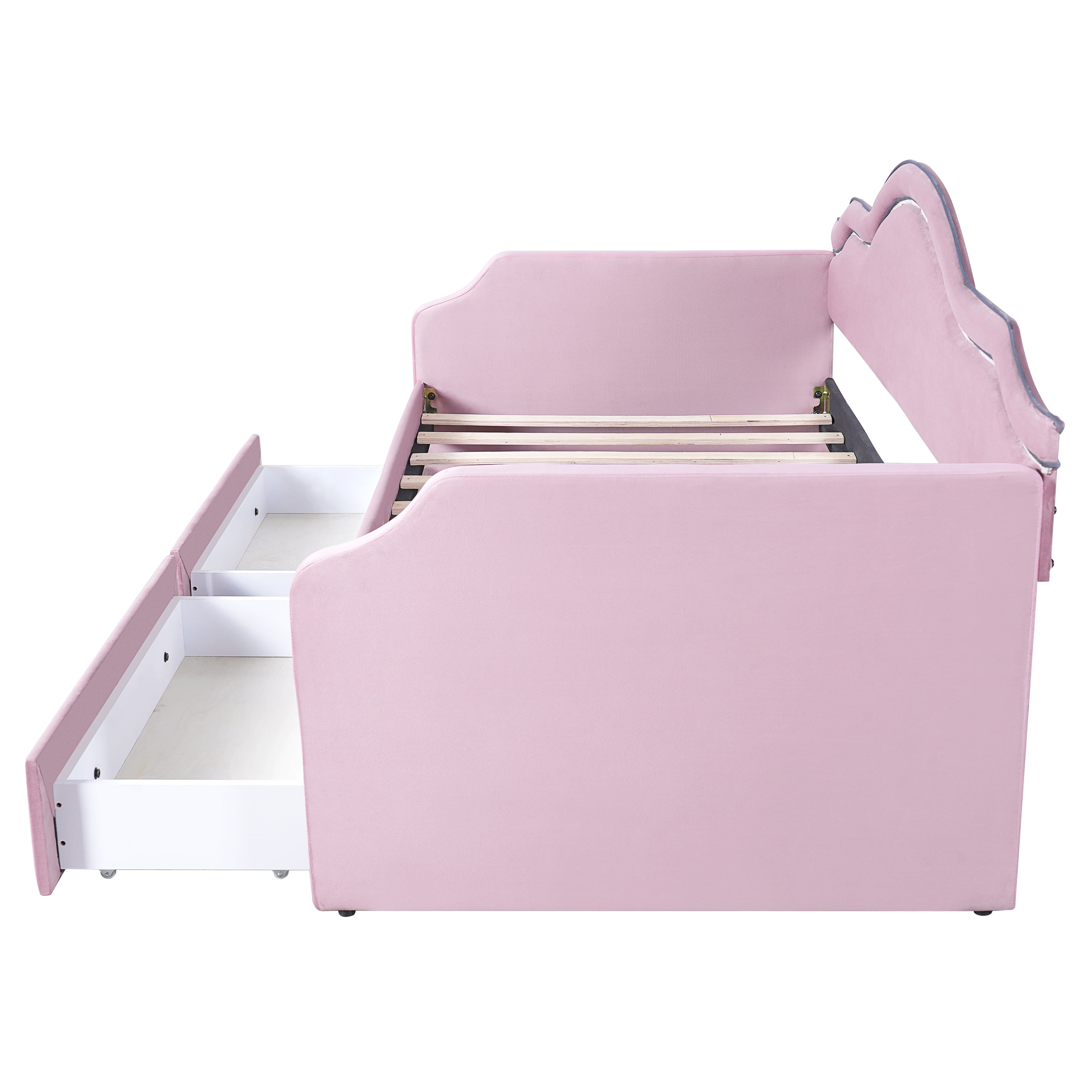 Euroco Upholstered Twin Size Daybed with LED Light and 2 Drawers, Pink