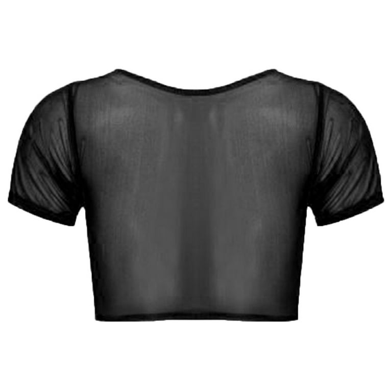 【Na.e】Sheer Soft T Womens Soft Mesh See Through Crop Top Sheer Open Bust Short