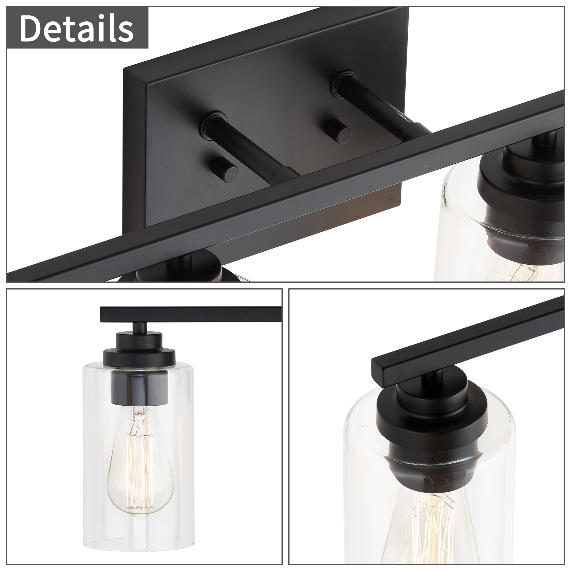 Kyrid Modern Bathroom Light Fixtures for Mirror, 4-Light Black Dimmable Vanity Light with Glass Shade, E26 Bulbs