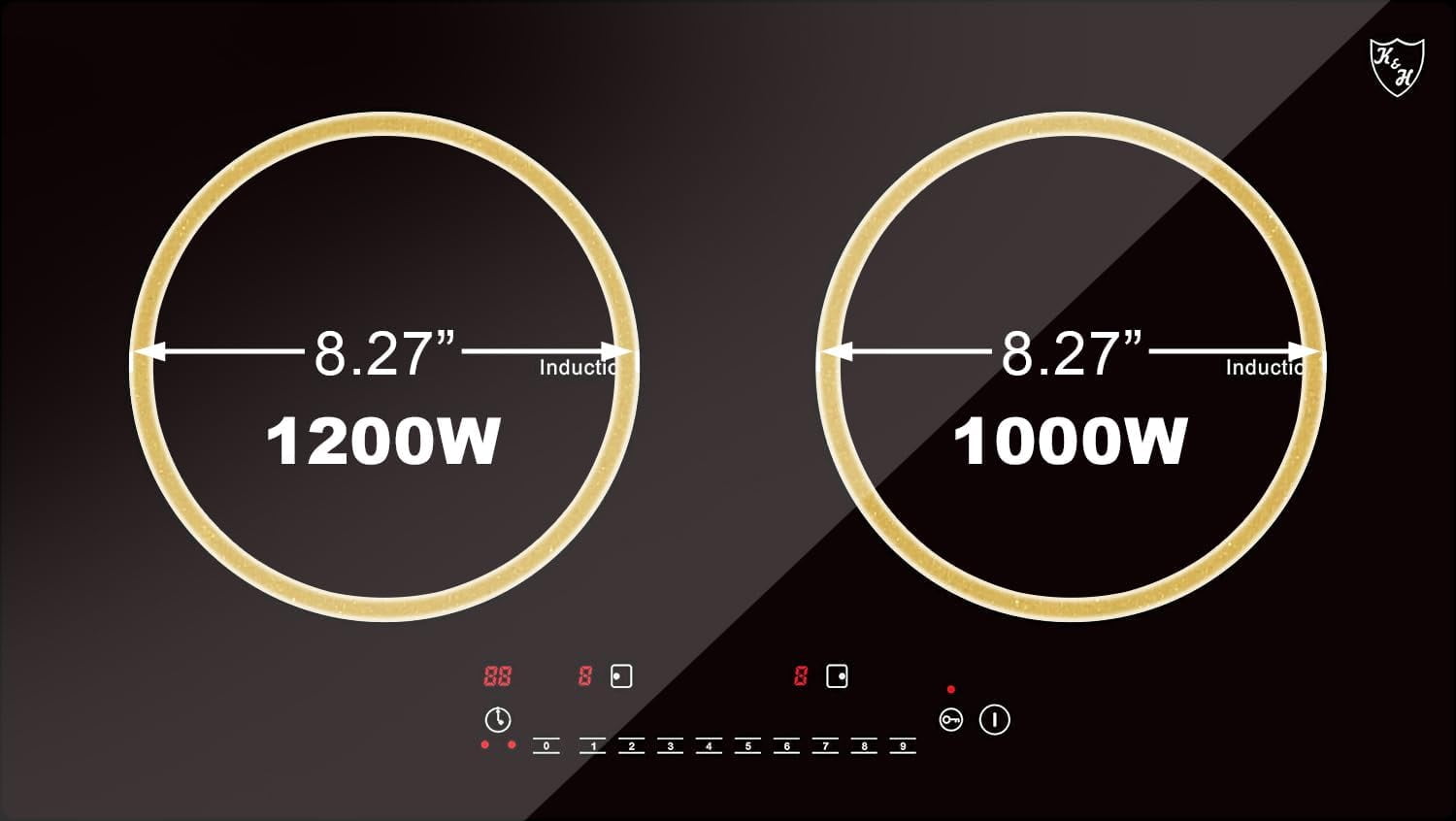 K&H 2 Burner Dual Double 24 Inch Built-in Induction Electric Stove Top Ceramic Cooktop 120V 1800W INDH-1802-120Hx
