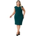 thumbnail image 3 of DARING DIVA Plus Size Sheath Notched Neck Work Events Dress 3X Dark Green, 3 of 6