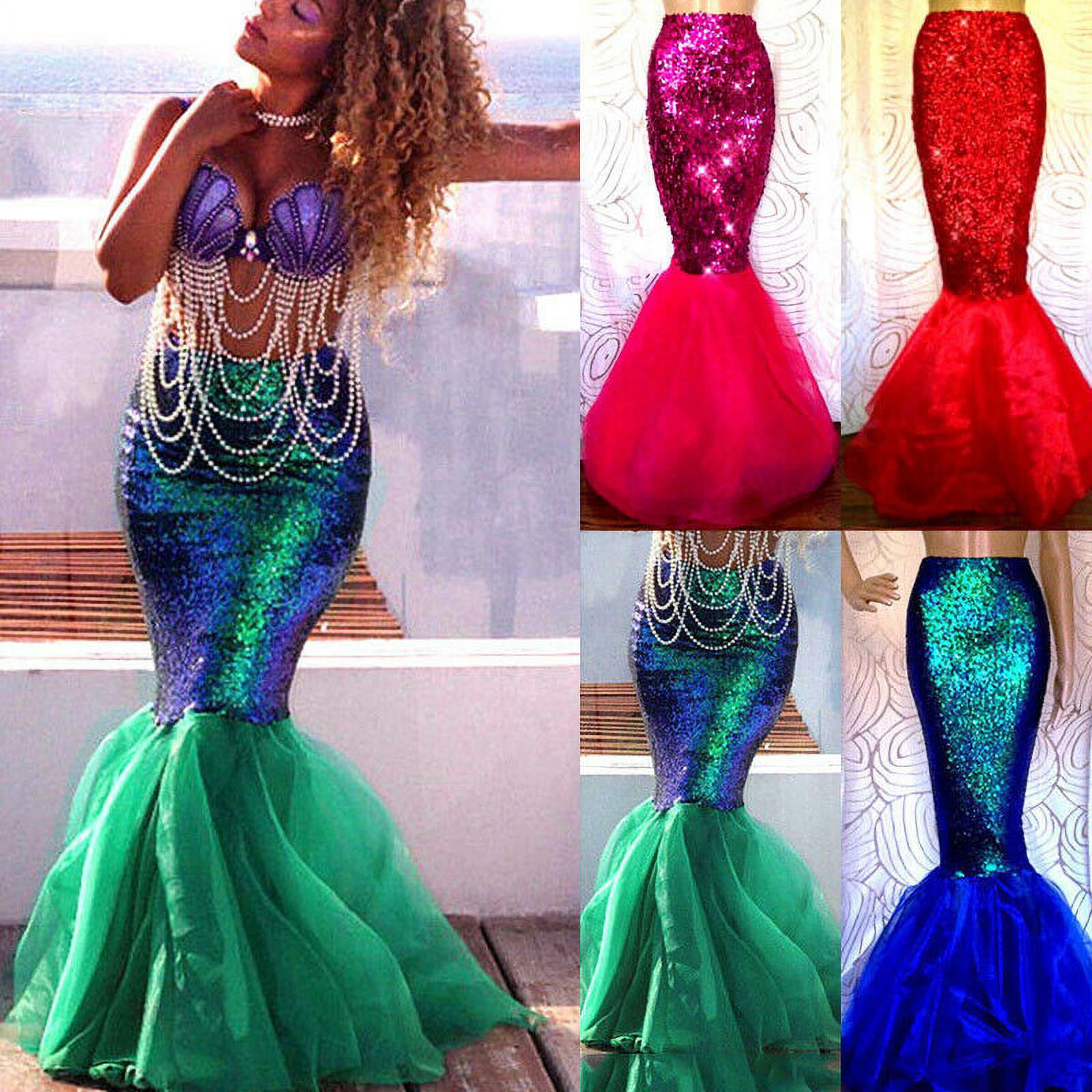 Tail Skirt Party Photography Costume Dress Cosplay Women Sequined Mermaid Top 