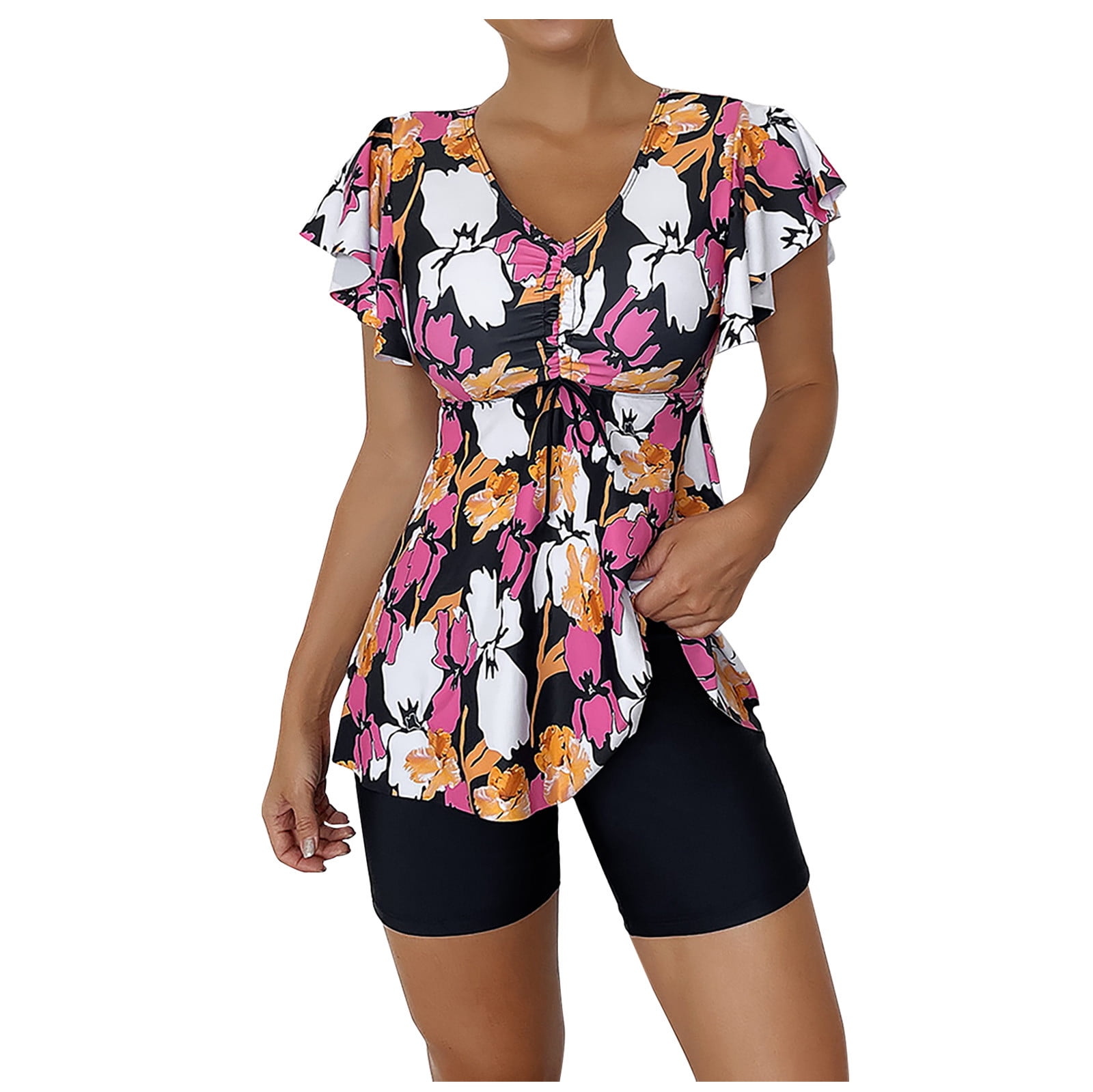 RQYYD Reduced Women's Floral Print Tankini Swimsuits Ruffled Flowy ...