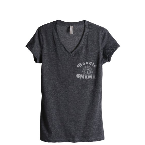 Doodle Mama Women's Fashion Relaxed V-Neck T-Shirt Tee Charcoal Grey Large