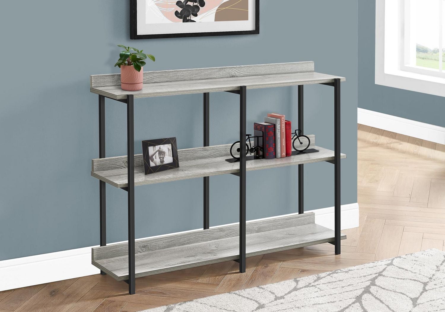 Monarch Specialties Accent Table, Console, Entryway, Narrow, Sofa, Living Room, Bedroom, Metal, Laminate, Grey, Black, Contemporary, Modern