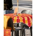 thumbnail image 5 of Fsddascl Yellow Red Boho Outdoor Tablecloth - 60x60 Inch Square Dining Table Cover, Farmhouse Gradient Abstract Tie Dye Art Waterproof Outdoor Table Cloth with Umbrella Hole & Zipper for Patio, 5 of 7