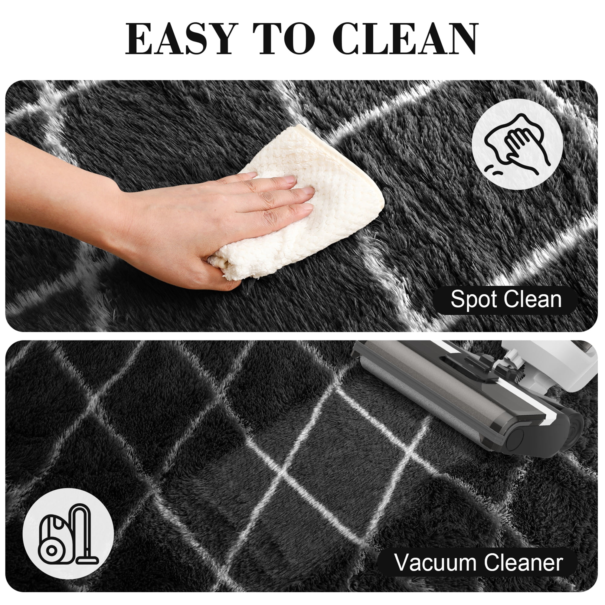 CozyDesg Shag Area Rugs,5'x7' Soft Fluffy Shaggy Carpet for Living Room,Large Rug for Bedroom Dining Room Home Decor Room Decor,Black & White