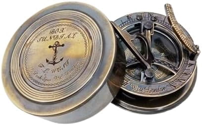 Maritime treasures Vintage Sundial Compass – Brass Pocket Compass with Lid, Nautical Antique Style Navigation Compass