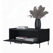 Glendale Coffee Table with Flip-Down Door in Melamine, Stylish Black with Storage Space