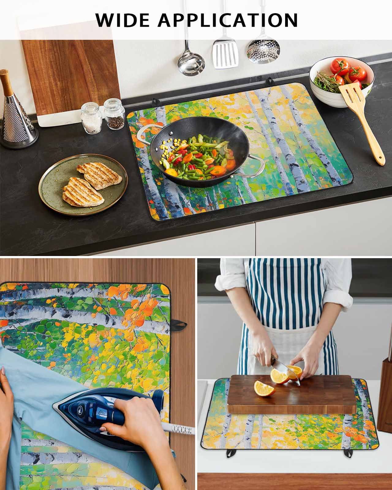 nqOlkjepod Large Induction Cooktop Protector Mat 24"x21", Modern Oil Painting Stove Top Covers for Electric Stove, Green Yellow Leaves Trees Pastoral Stove Burner Cover Mats, Glass Top Stove Cover