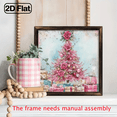 thumbnail image 5 of 2D Flat, 1pc Rustic Christmas Wooden Wall Art Sign - Pink Christmas Tree Presents Painting with Roses, 8x8 Inch Wood Framed Decor for Home, Kitchen, Bedroom, Cocoa or Cafe - Perfect Holiday Gift, 5 of 7