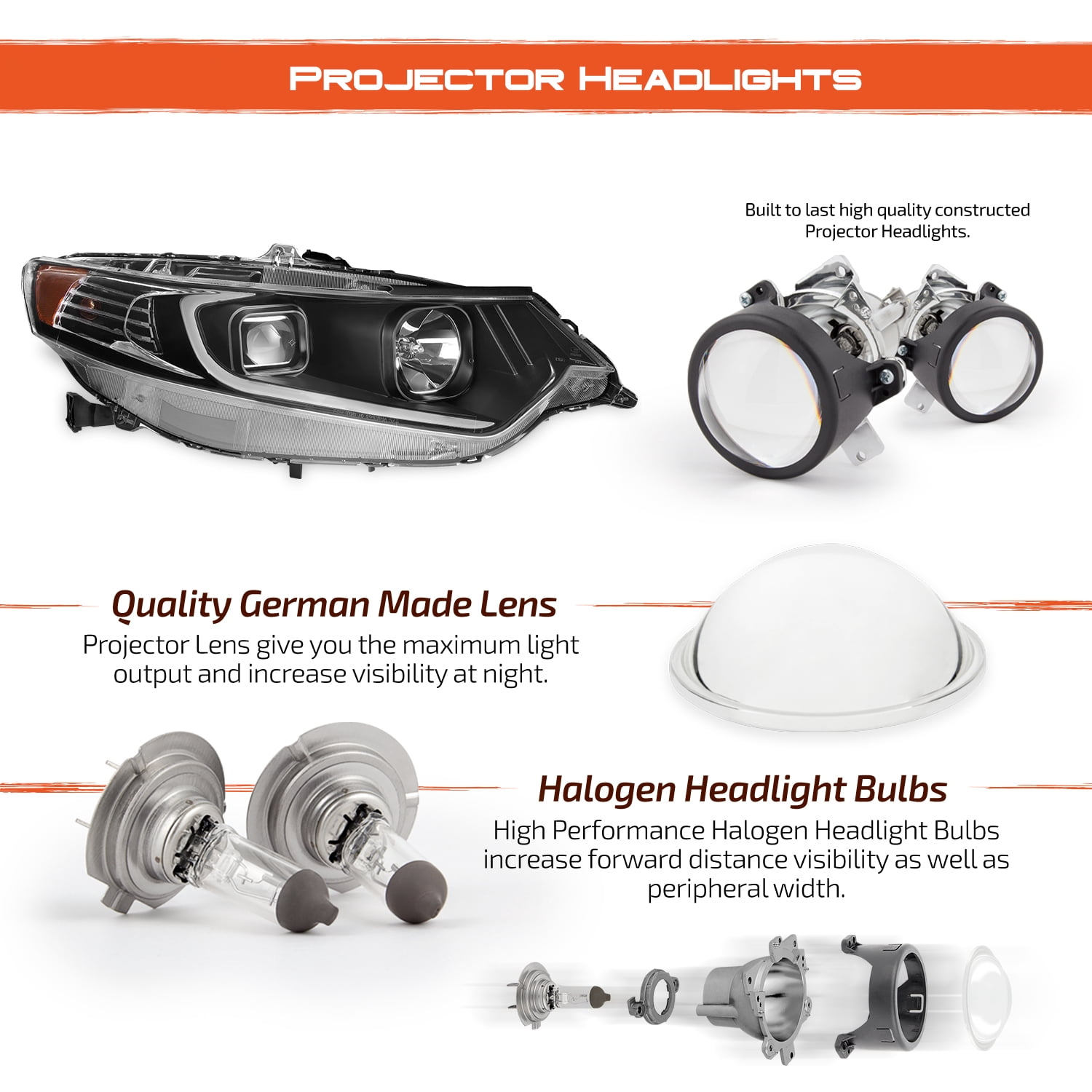 AKKON - For 09-14 Acura TSX CU2 LED Daytime Running light DRL Black Bezel Projector Headlights Driver + Passenger Side