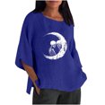thumbnail image 1 of Nueva camisa de lino con cuello redondo informal de manga tres cuartos con estampado de Halloween Camiseta/camisa de manga corta con cuello redondo Pompotops hfajkhk141254, 1 of 5