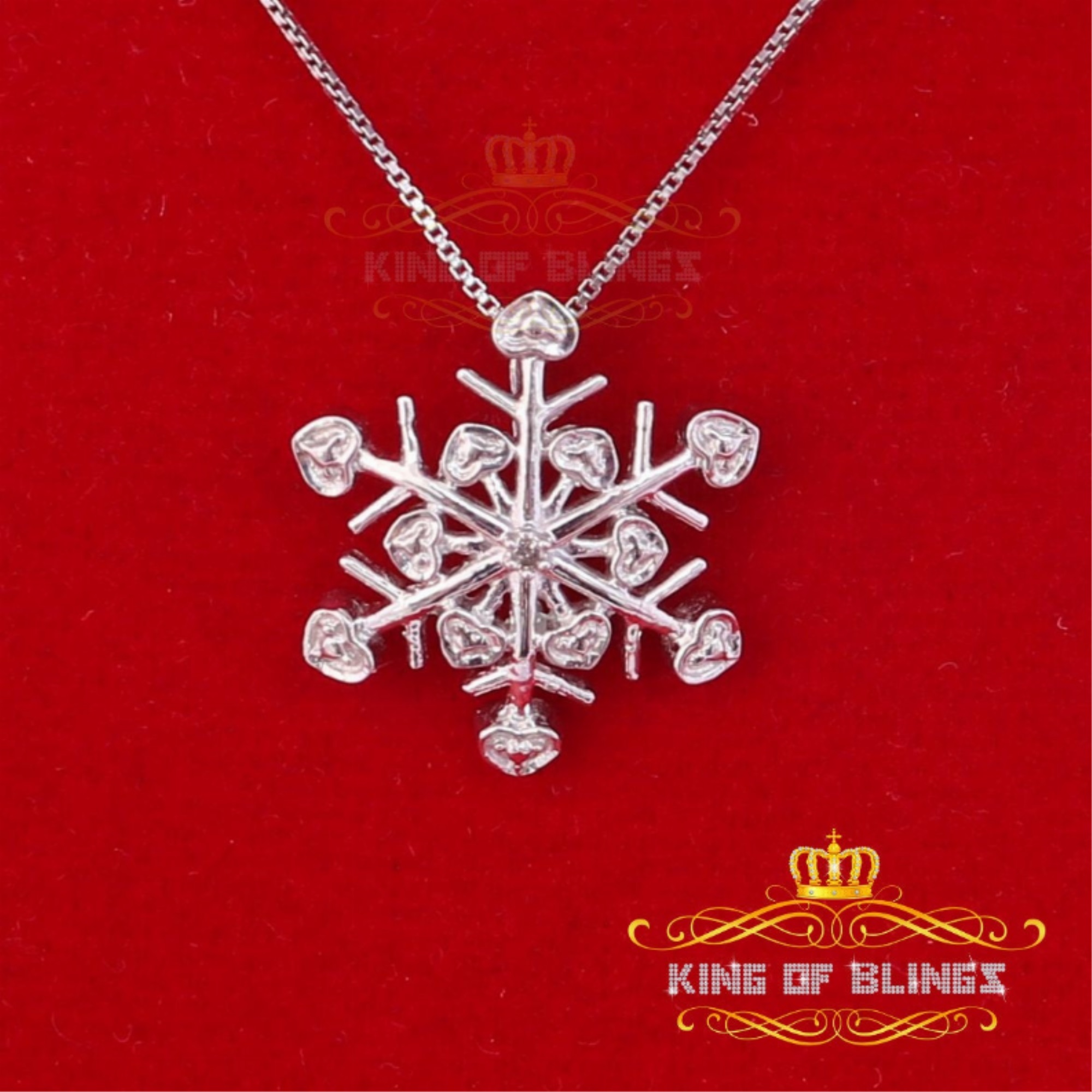King of Bling's Charm Necklace Real 0.01CT Diamond SNOW FLAKES Sterling
