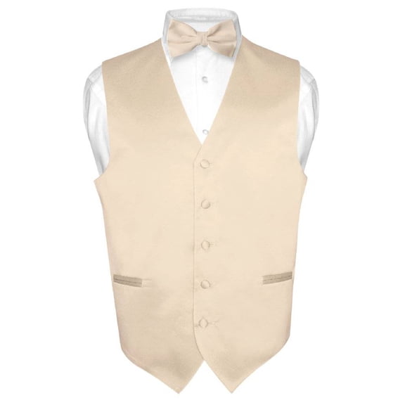 Men's Dress Vest & BowTie Solid Light BROWN Color Bow Tie Set size 6XL