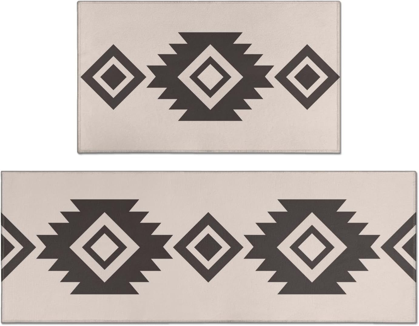 Boho Kitchen Rugs and Mats Set 2 Pieces Non Slip and Washable Geometric Runner Rug with Rubber