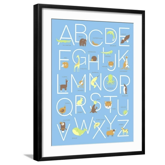 Art.com Illustrated Animal Alphabet ABC Poster Design Art Print by TeddyandMia, Black Frame Wall Art, 23" x 29"