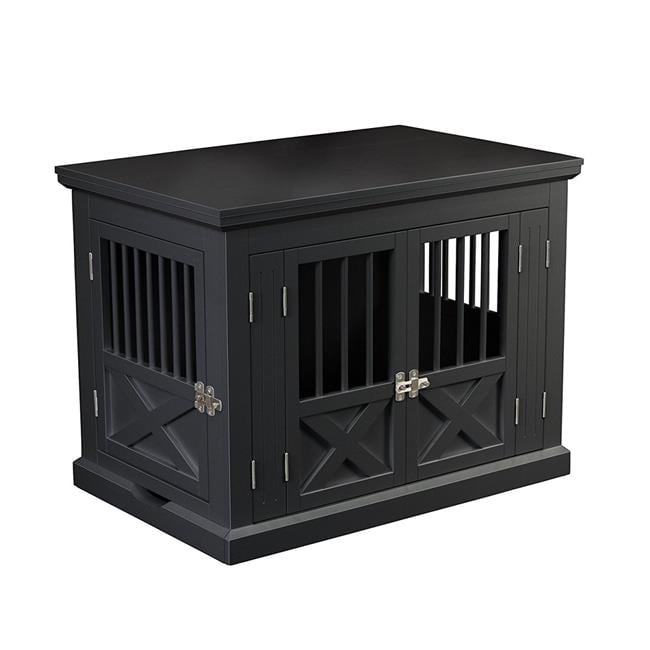 Triple Door Wooden Dog Crate Black, Wooden Dog Crate Table Sliding Door
