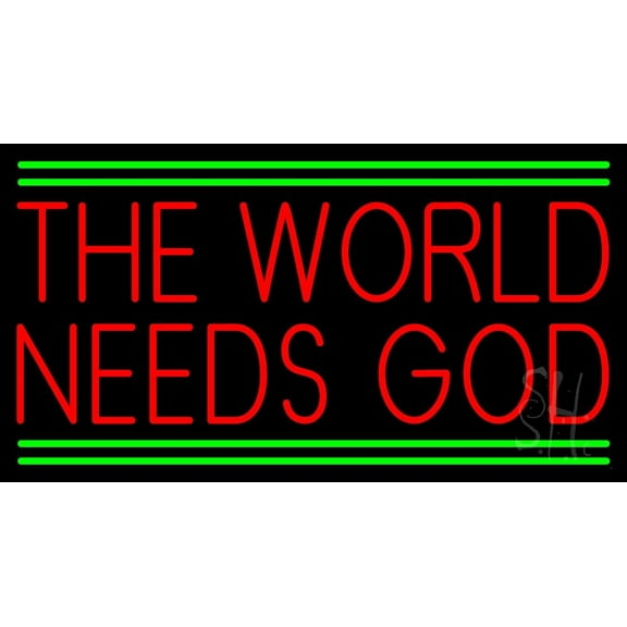 Red The World Needs God LED Neon Sign 13" Tall x 24" Wide - inches Black Square Cut Acrylic Backing, with Dimmer - Premium built indoor Sign for Home décor, Event, Religious place, Store interior.