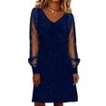 thumbnail image 2 of VEKDONE Casual Dresses for Women Long Sleeve V Neck Mesh Patchwork Dress Fashion Sparkle Loose Fit Holiday Party Dresses Mini Dress Blue XL, 2 of 6