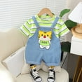 thumbnail image 2 of Small and medium-sized children's new summer short sleeved set for boys and girls, baby 0-5 years old cotton top, denim straps, shorts, two-piece set, 2 of 5