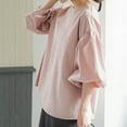 thumbnail image 5 of ZQUUVOU Women'S Summer Solid Color Loose Shirts Puff Sleeve Short Sleeve Round-Neck Blouses Pink, 5 of 7
