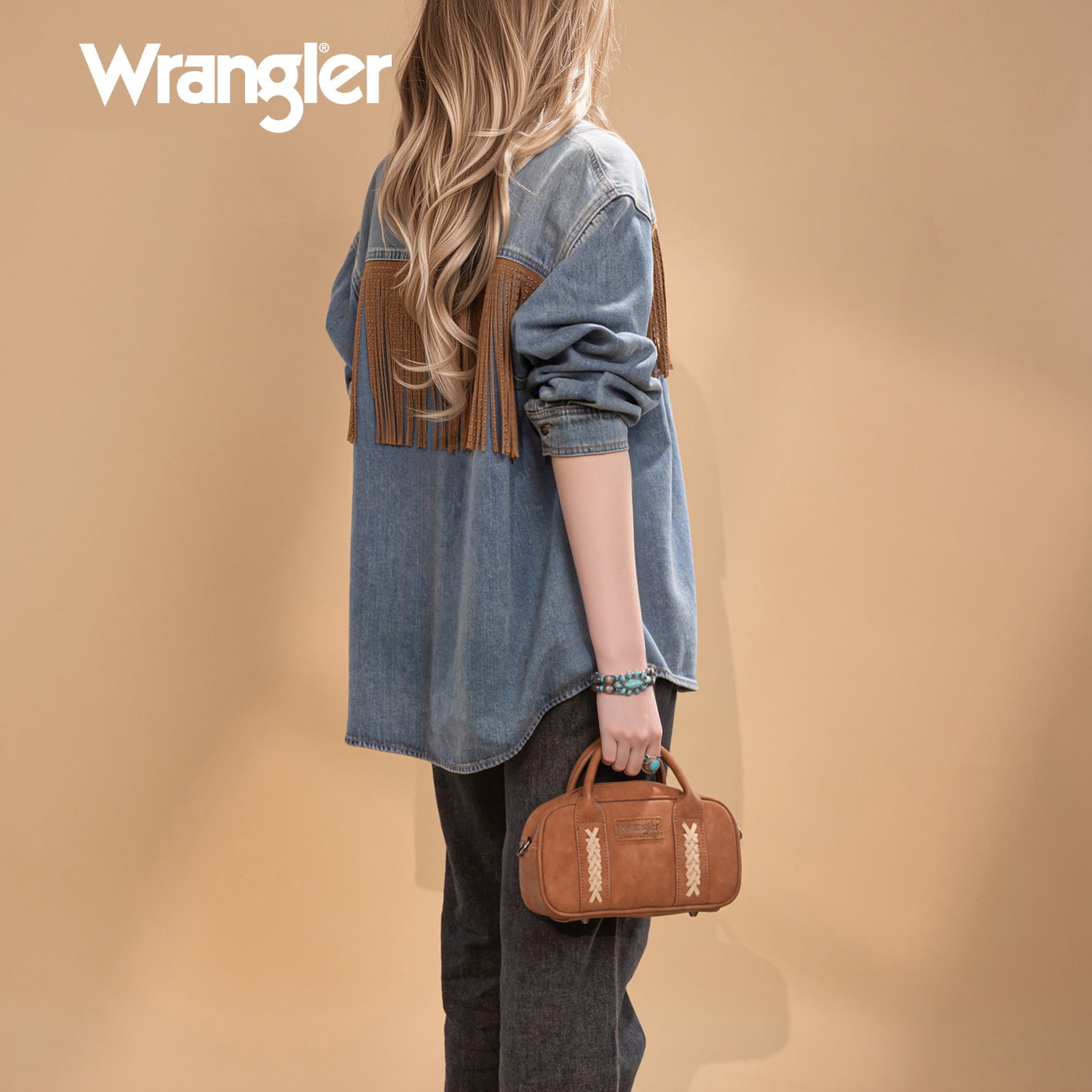 Wrangler Barrel Bag Retro Top Handle Bags with Crossbody Strap Boston Satchel Purse and Handbag Women, Brown
